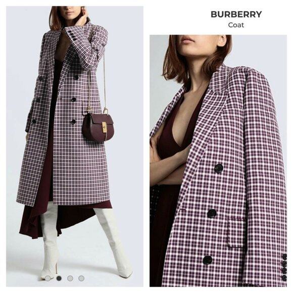 $3,490 BURBERRY NWT Authentic Purple Plaid Stripe Jacket Trench Coat – Size 10 - Picture 16 of 16
